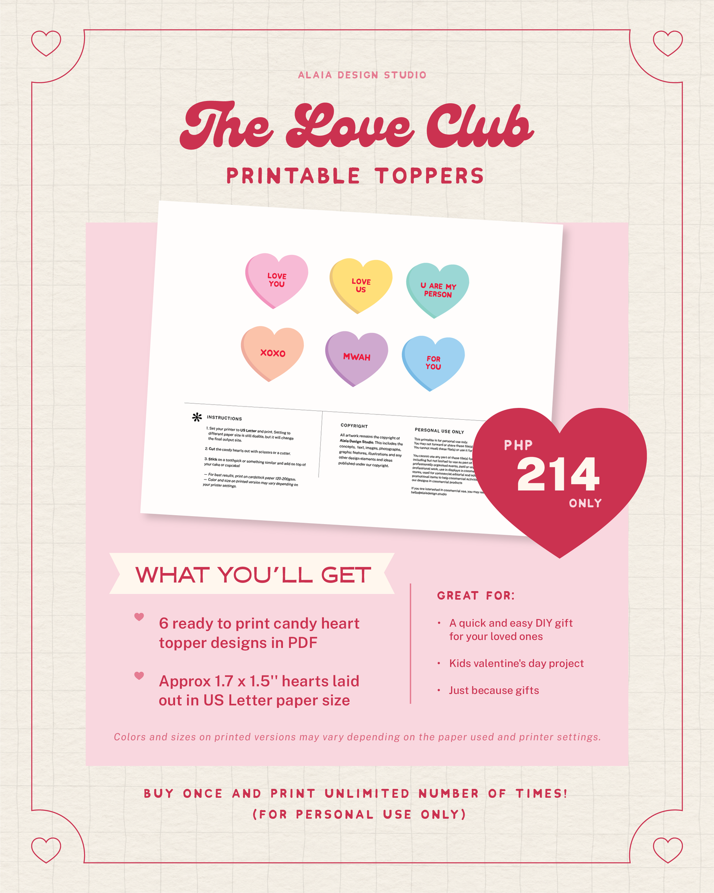 The Love Club Heart Toppers (Printable)